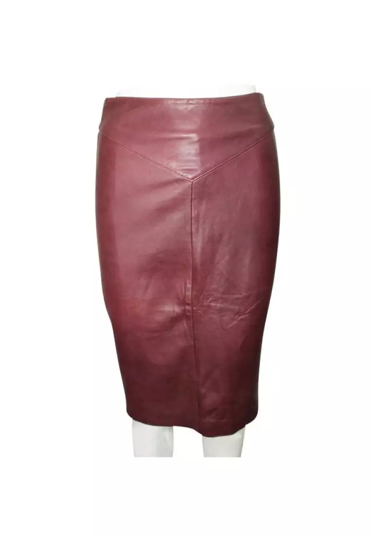 Burgundy faux on sale leather pencil skirt