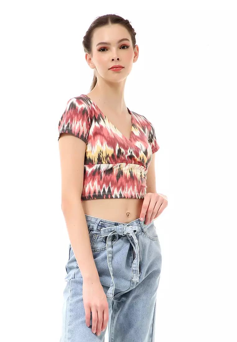 Cerise Atasan Wanita Crop Top T-Shirt Simple Girly Kaos Lengan Pendek Material Pisky Terry ORIGINAL - Coral