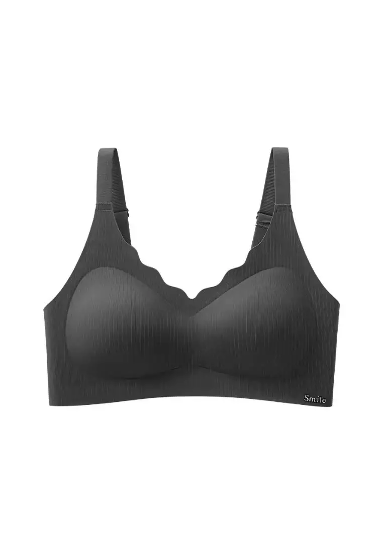 Premium Macie Scallop Seamless Wireless Padded Support Bra in Black