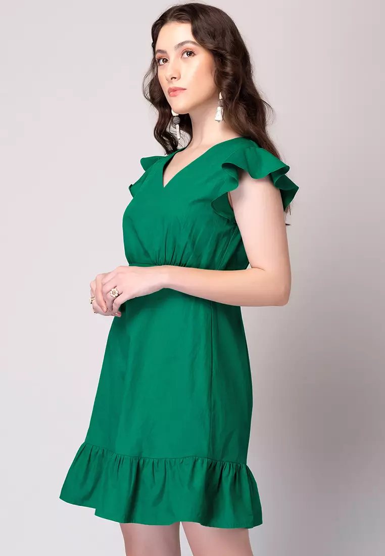 Buy FabAlley Green Cotton Mini Dress 2024 Online | ZALORA Singapore