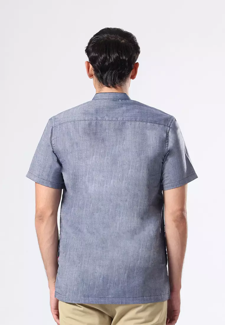 Kemeja Koko Pria Lengan Pendek Baju Muslim Pria IKRAM LIGHT BLUE