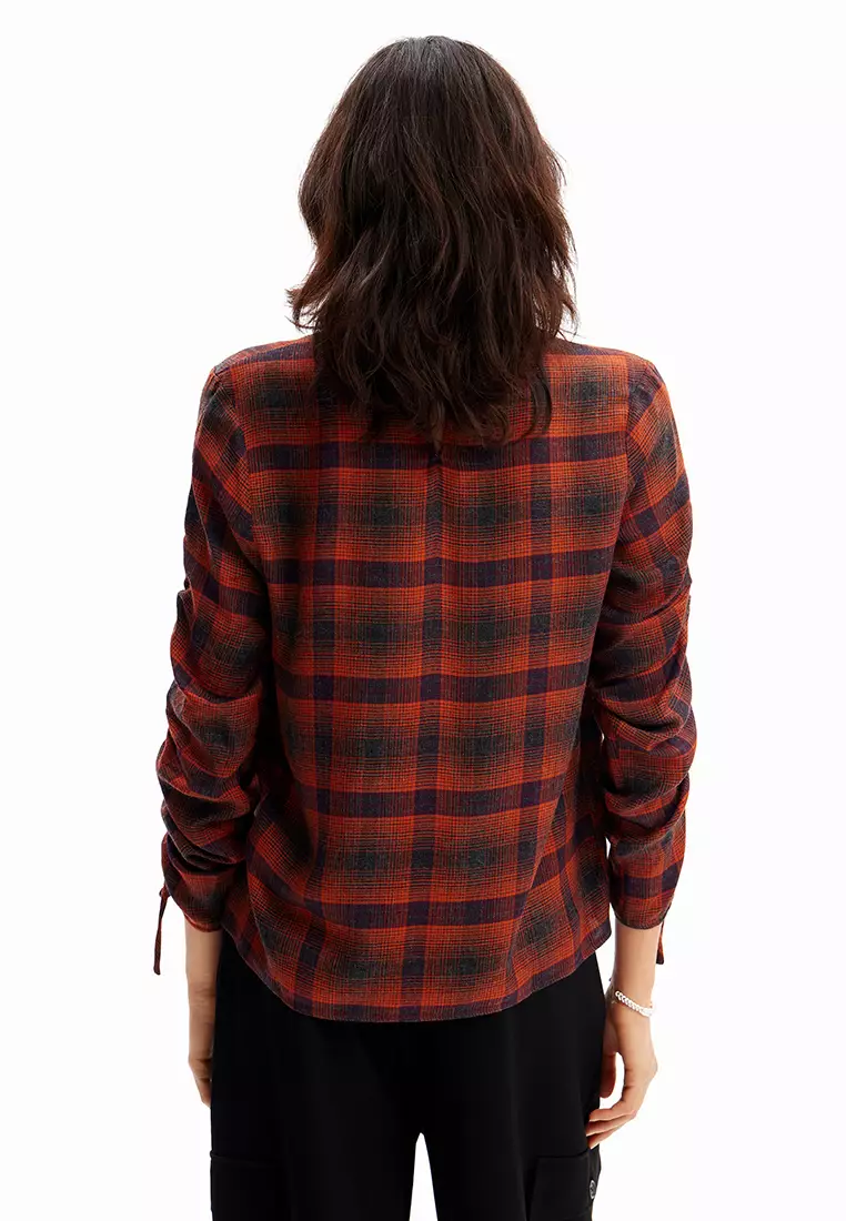 Desigual Woman Adjustable sleeve plaid blouse.