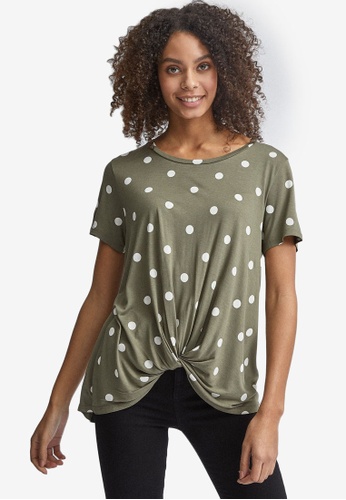 Buy Dorothy Perkins Khaki Spot Print Twist Front T Shirt Zalora Hk