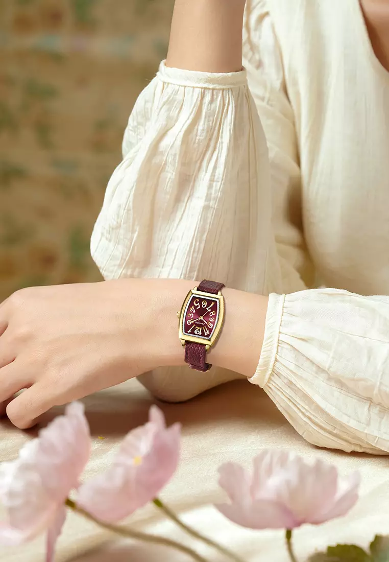 Jam Tangan Wanita Simple Original Korea Tali Kulit Anti Air Jam Tangan Cewek Red