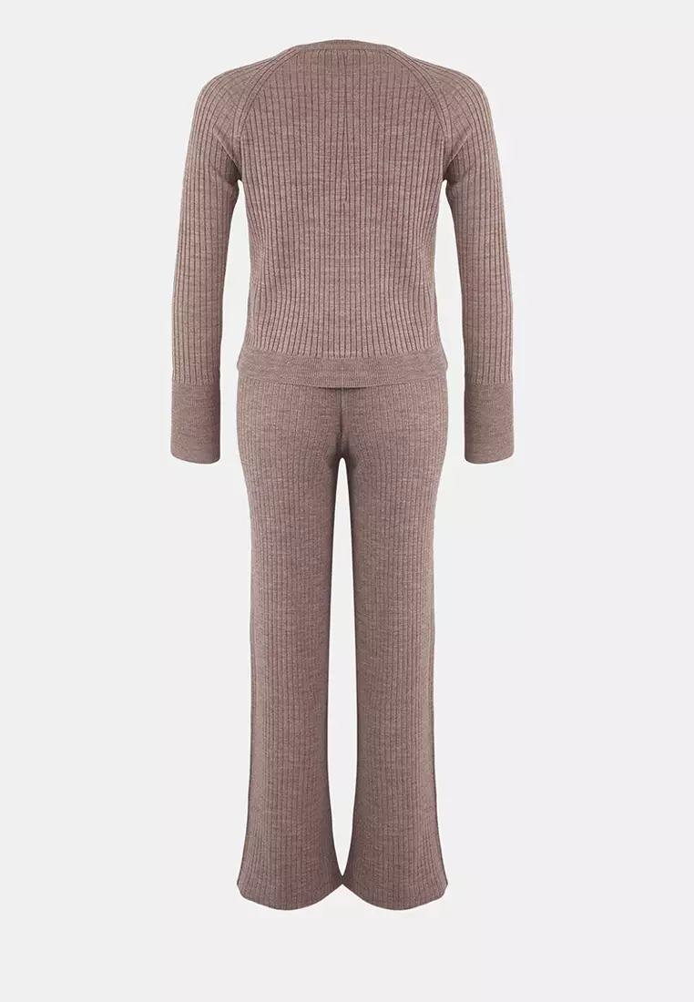Mink Stone Basic Finger Detailed Knitwear Bottom Top Set