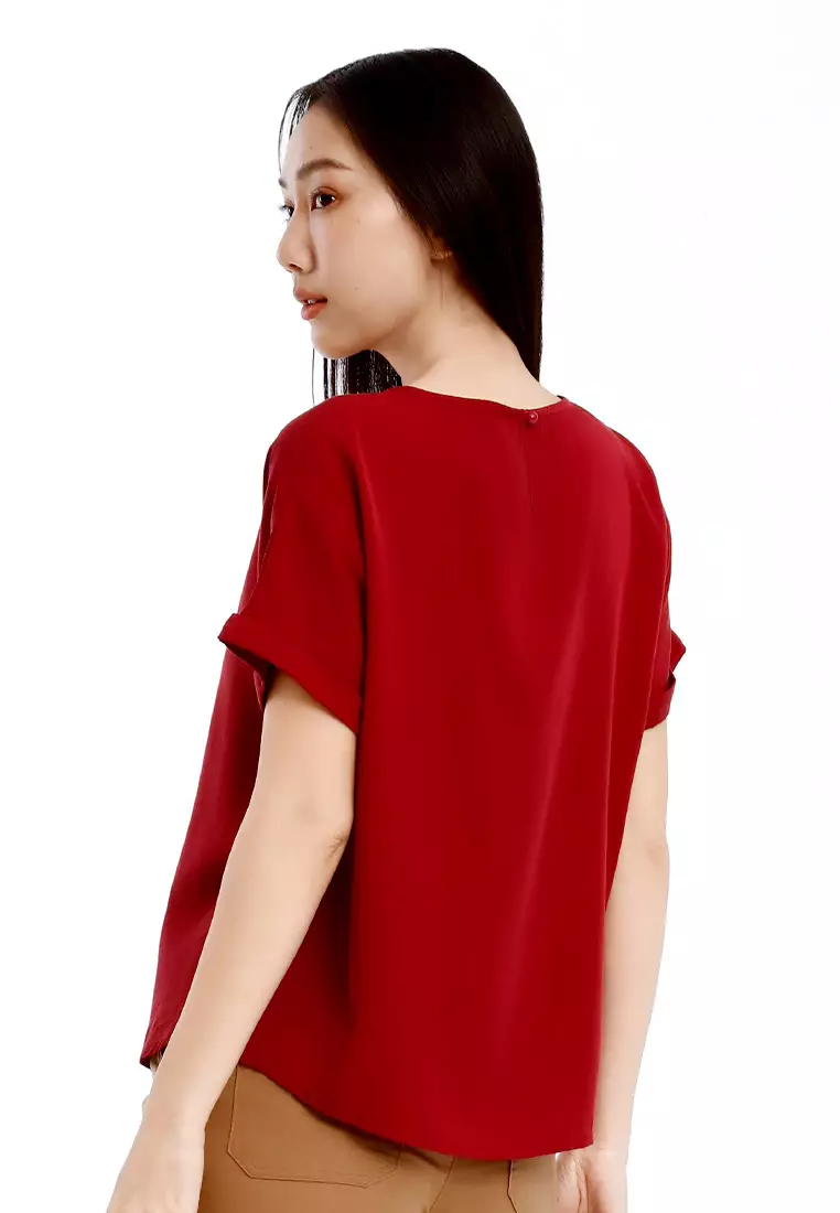 Forest Ladies Rayon Lyocell Casual Plain Blouse Women Short Sleeve Blouse - 822416-56Maroon