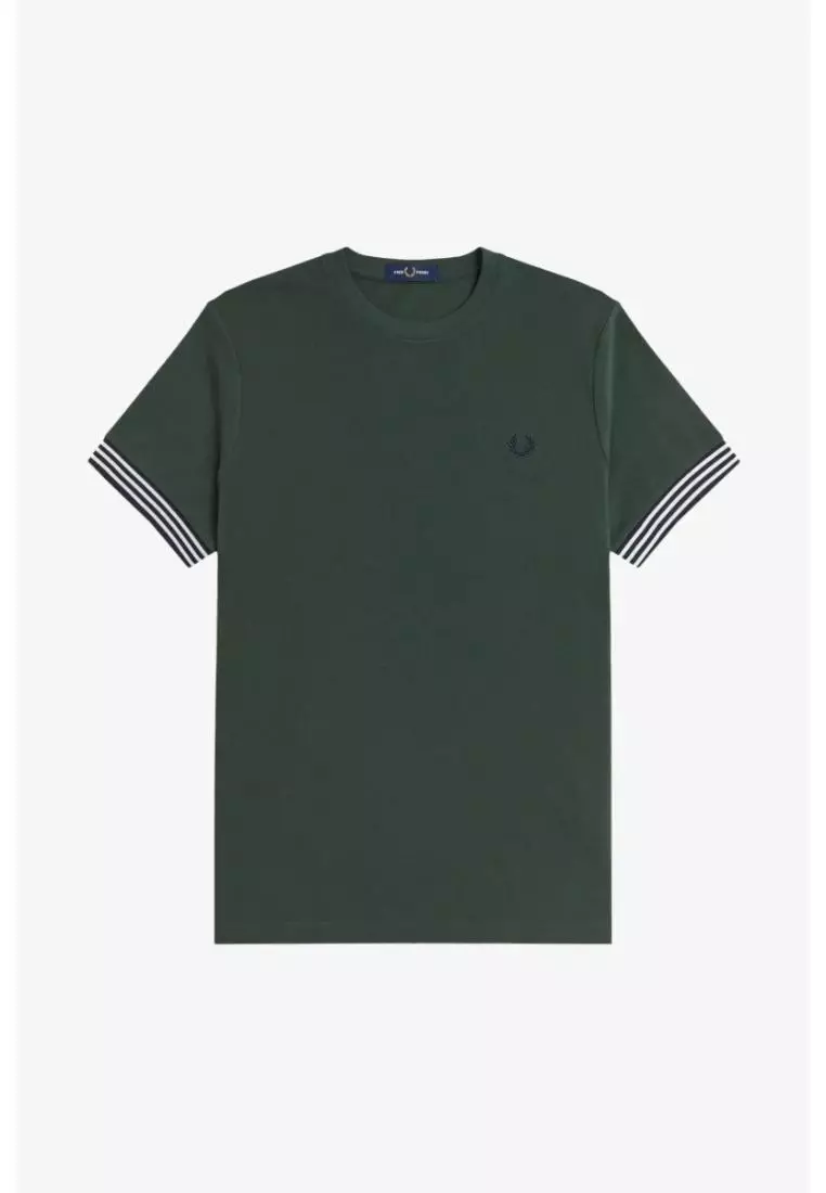 Fred Perry M7707 Striped Cuff T-Shirt (Court Green)