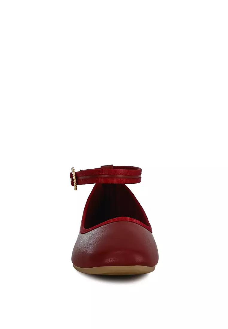 Burgundy Ankle Strap Detail Ballet Flats