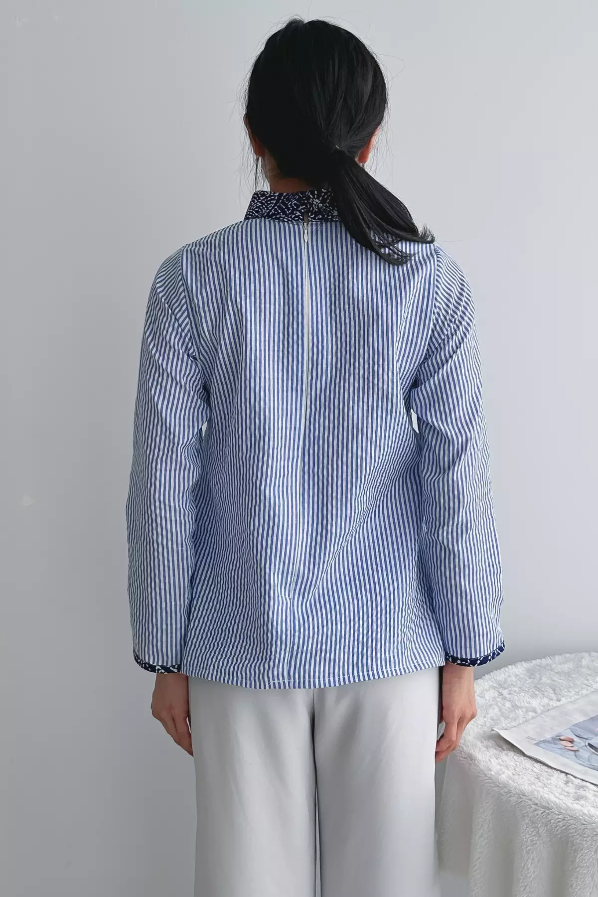Ayuningrum Sashiko Stripes Biru Blouse