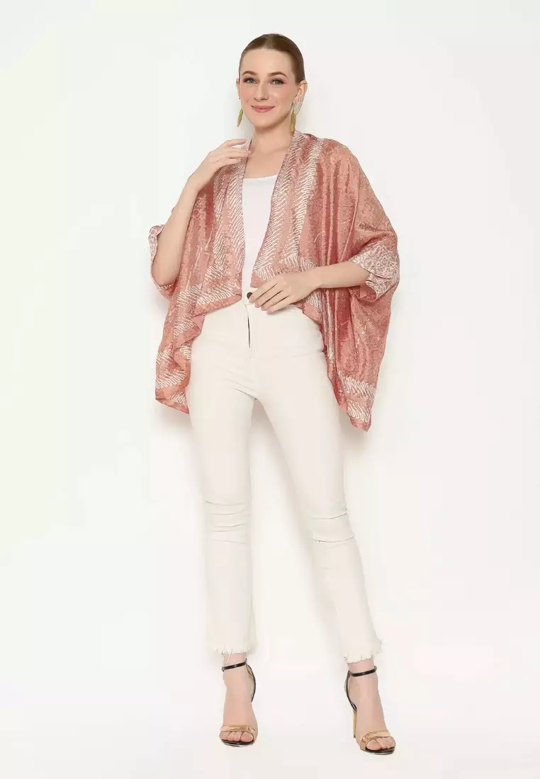 Rinjanie Batik - Bolero Kotak Caramel - Batik Tuntrum Parang Mix Ciprat - Outer Batik Wanita - Atasan Batik Wanita - Outer Batik Kekinian - Batik Cap - BKMR - CR