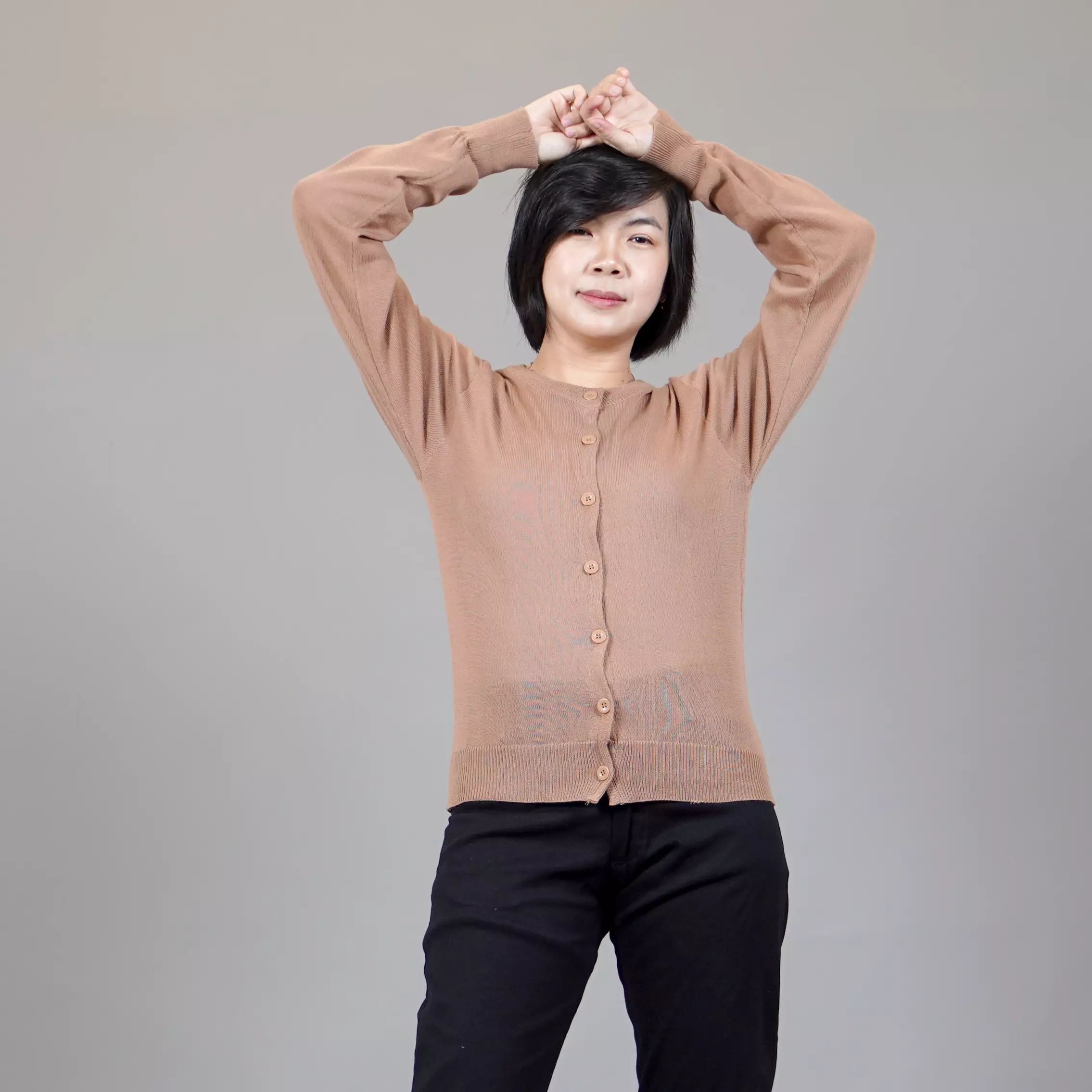 SANDRA Cardigan Rajut O Neck Kardigan Rajut Leher O - CHIPMUNK