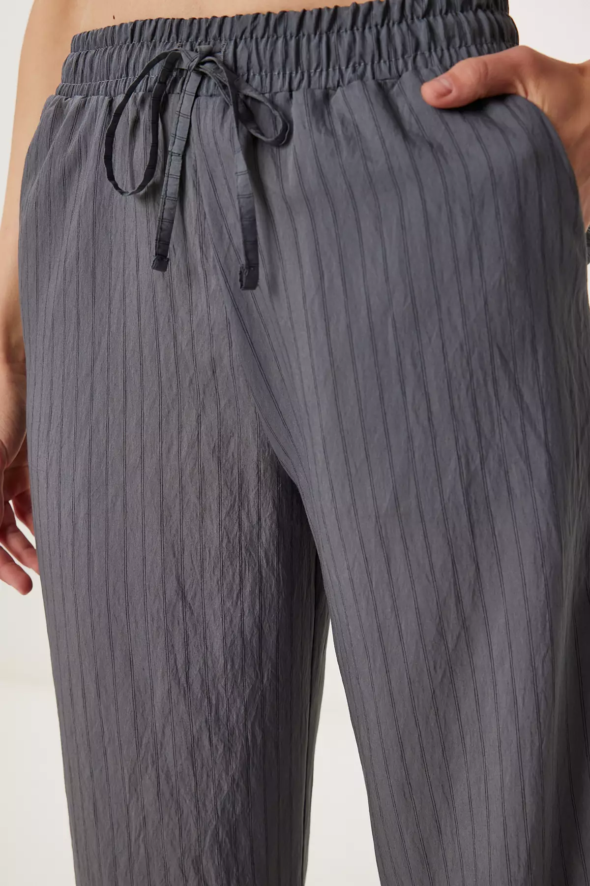 Women's Anthracite Striped Shirt Pants Set Wf00138