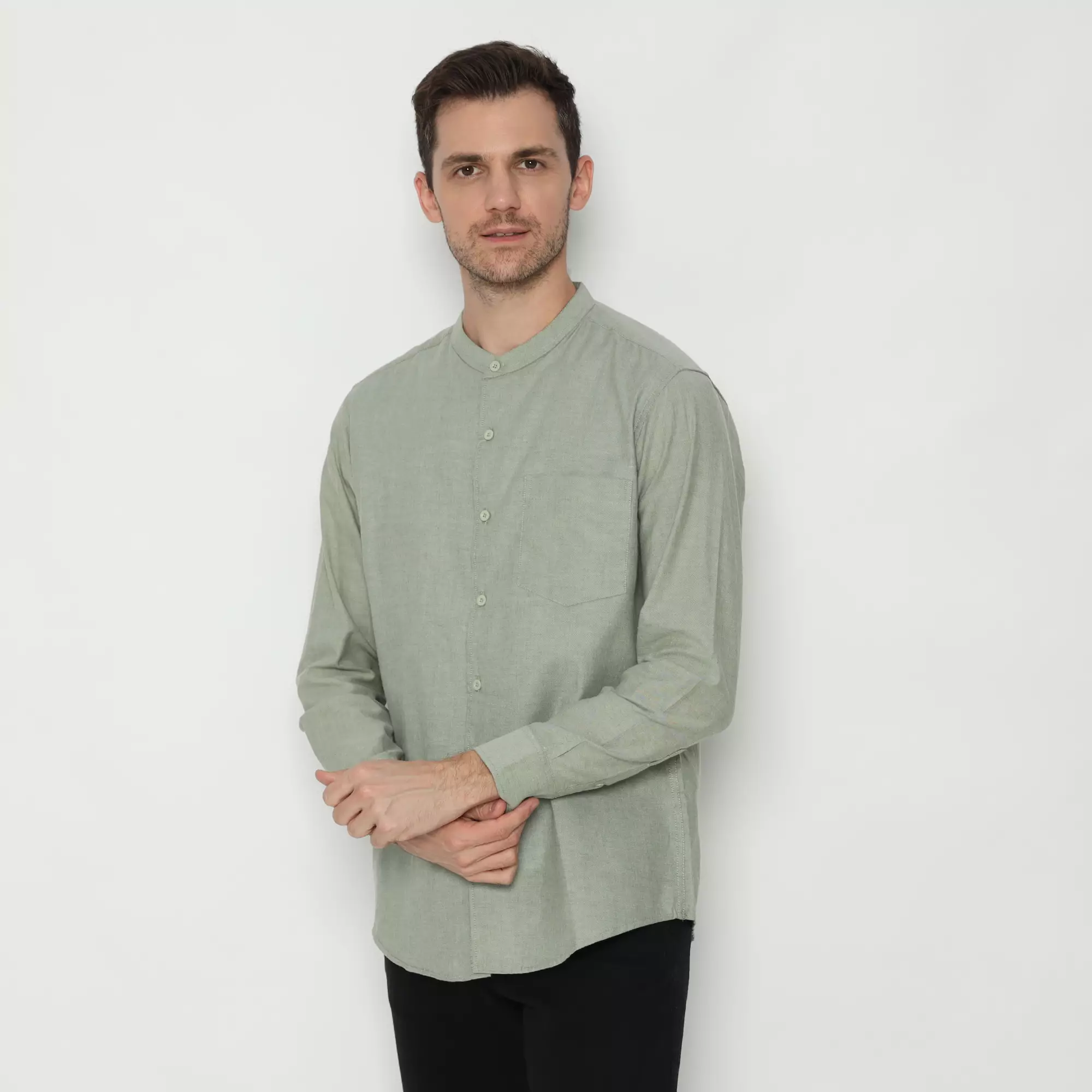 Platini Kemeja Pria Koko Shanghai Lengan Panjang Katun Oxford Hijau Sage 22030