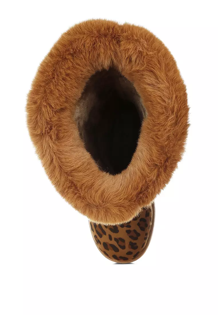 Fur Collar Anti-Skid Snow Boots in Leopard