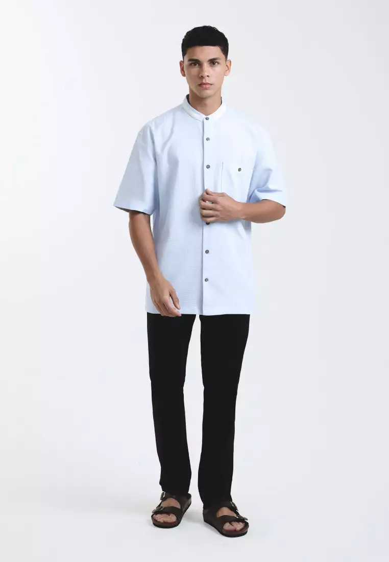 Emba Denim - Aram Two 037 Kemeja Koko Pria Lengan Pendek Blue