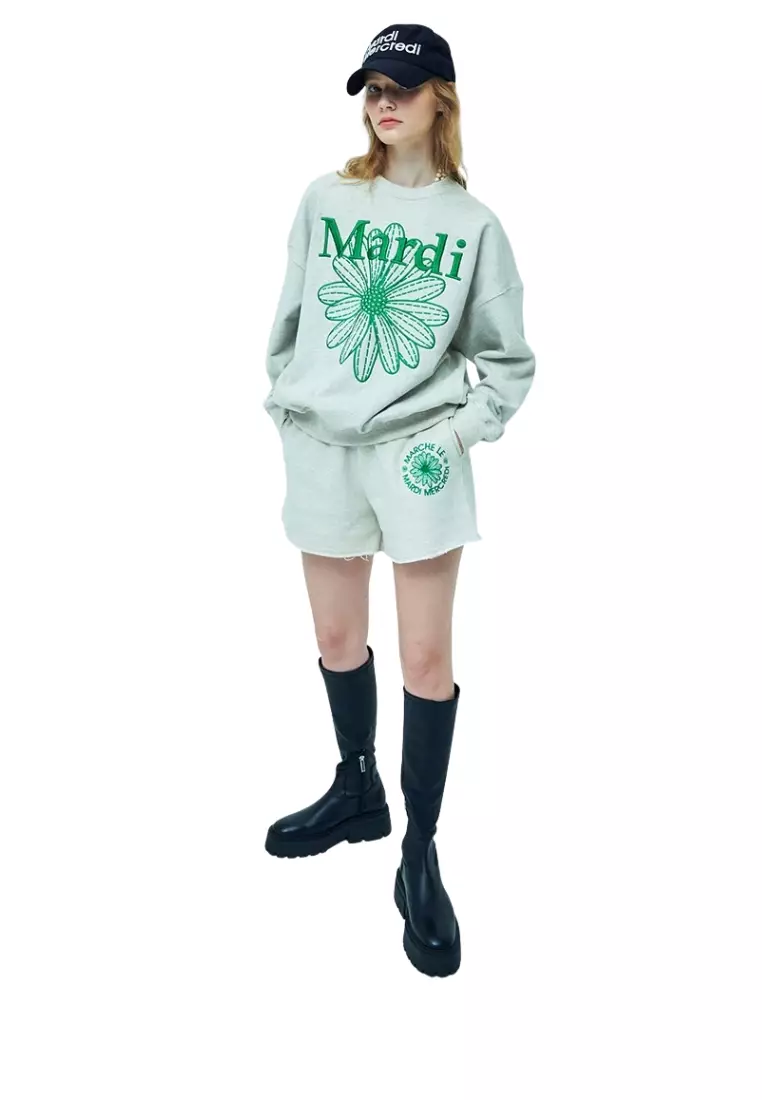 Sweatshirt Flowermardi Needlework - Oatmeal Green