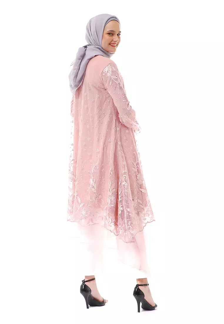 Laika Dress Muslimah Brukat Long Sleeve High Quality Premium Wanita - Rose Gold