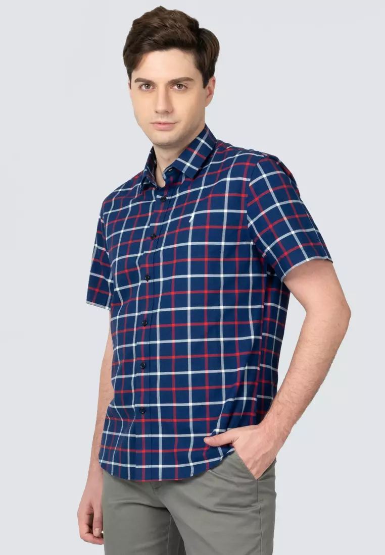 Polo Haus Men’s 100% Cotton Signature Fit Check Short Sleeve MBSS018
