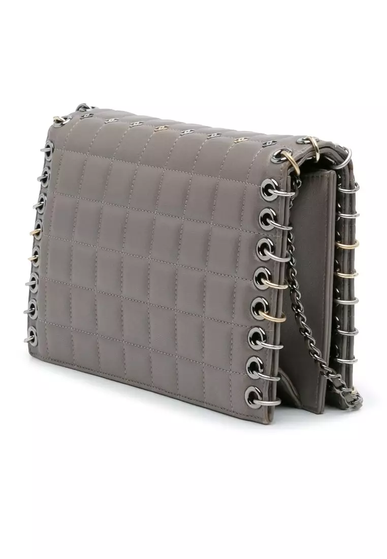 Pre-Loved Chanel Small Lambskin Chocolate Bar Cc Piercing Studded Chain Flap