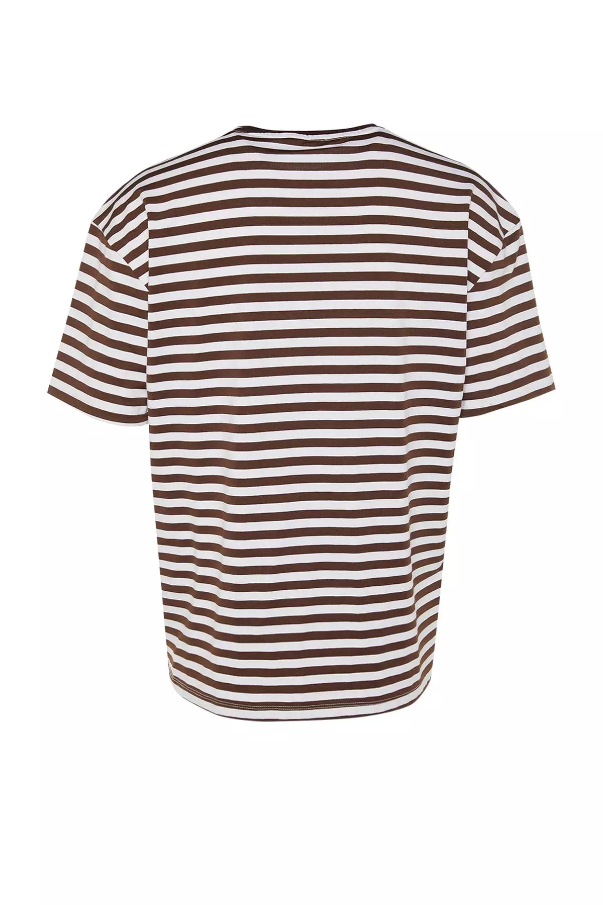 Light Brown Oversize/Wide Cut Striped Crew Neck Short Sleeve T-Shirt TMNSS20TS0511