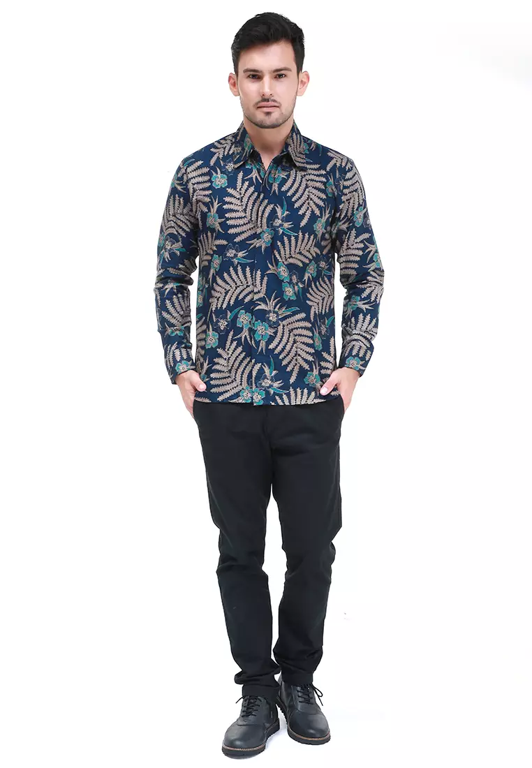 Dwan Kemeja Batik Pria Ramban Atasan Formal Longsleeve Shirt Material Cotton ORIGINAL - Green