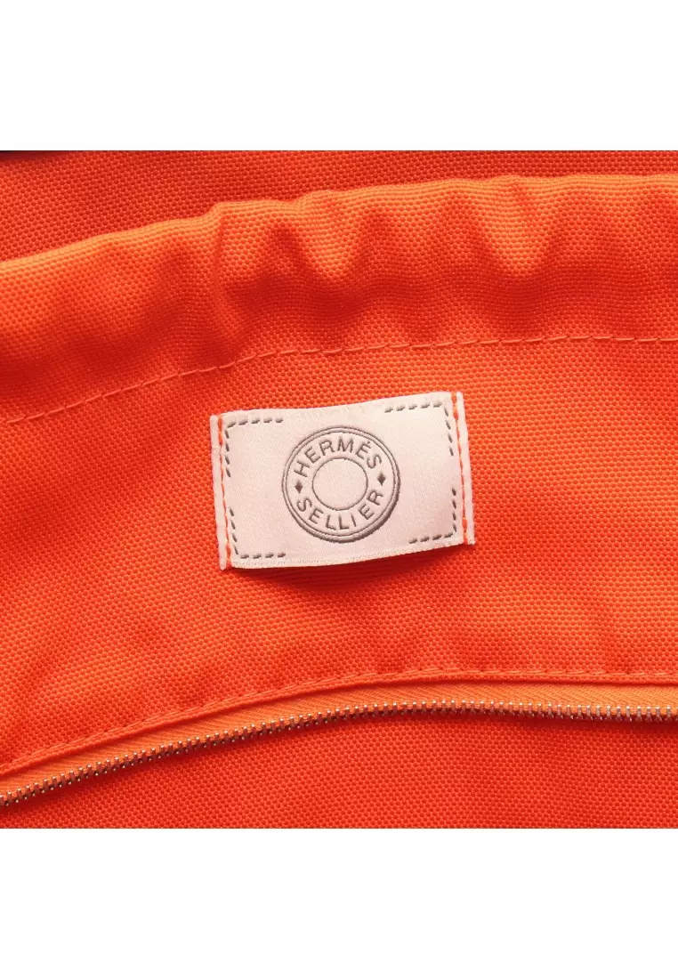 Pre-Loved Hermès  SAC DE PANSAGE groom Handbag tote bag toile military toile chevron Navy Dark brown silver hardware 2WAY Z stamp