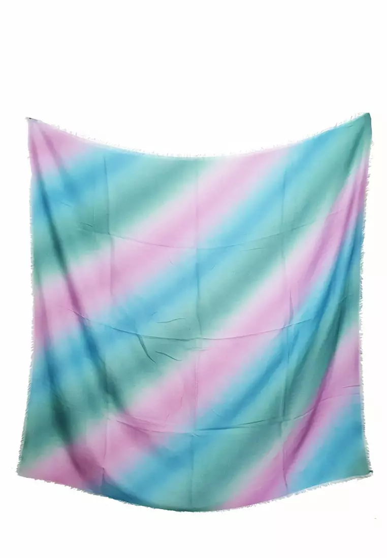 Rainbow Square Scarf Hijab Segi Empat Purple, Green & Blue