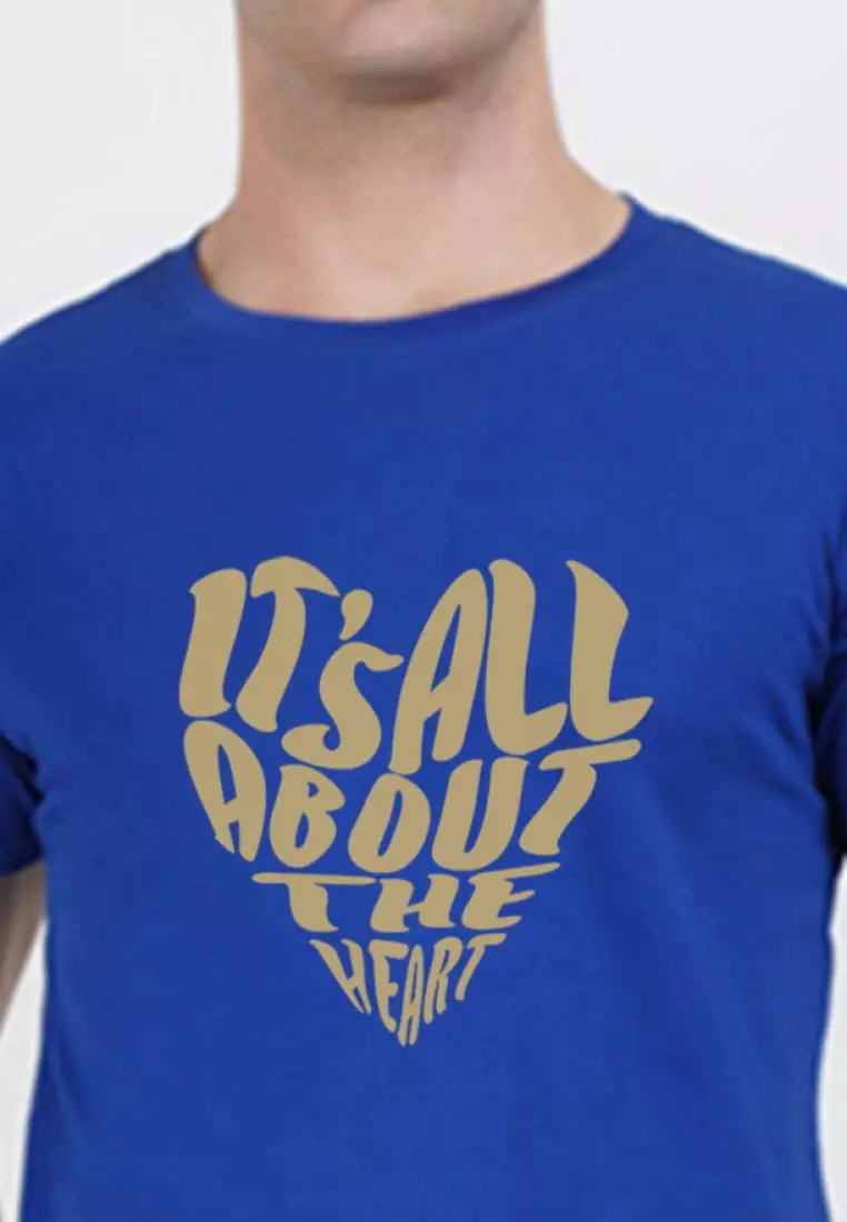 Heart Symbol Graphic Royal Blue Cotton Short Sleeve Relaxed Tee