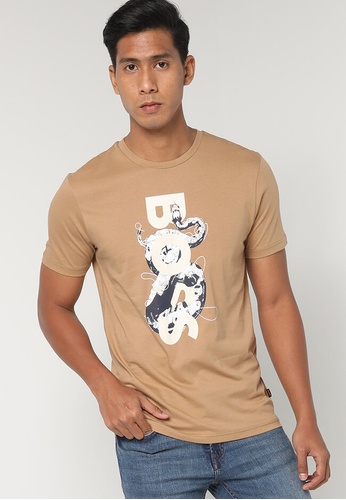 BOSS beige Logo Artwork Cotton T-Shirt F8232AA1AF9A71GS_1