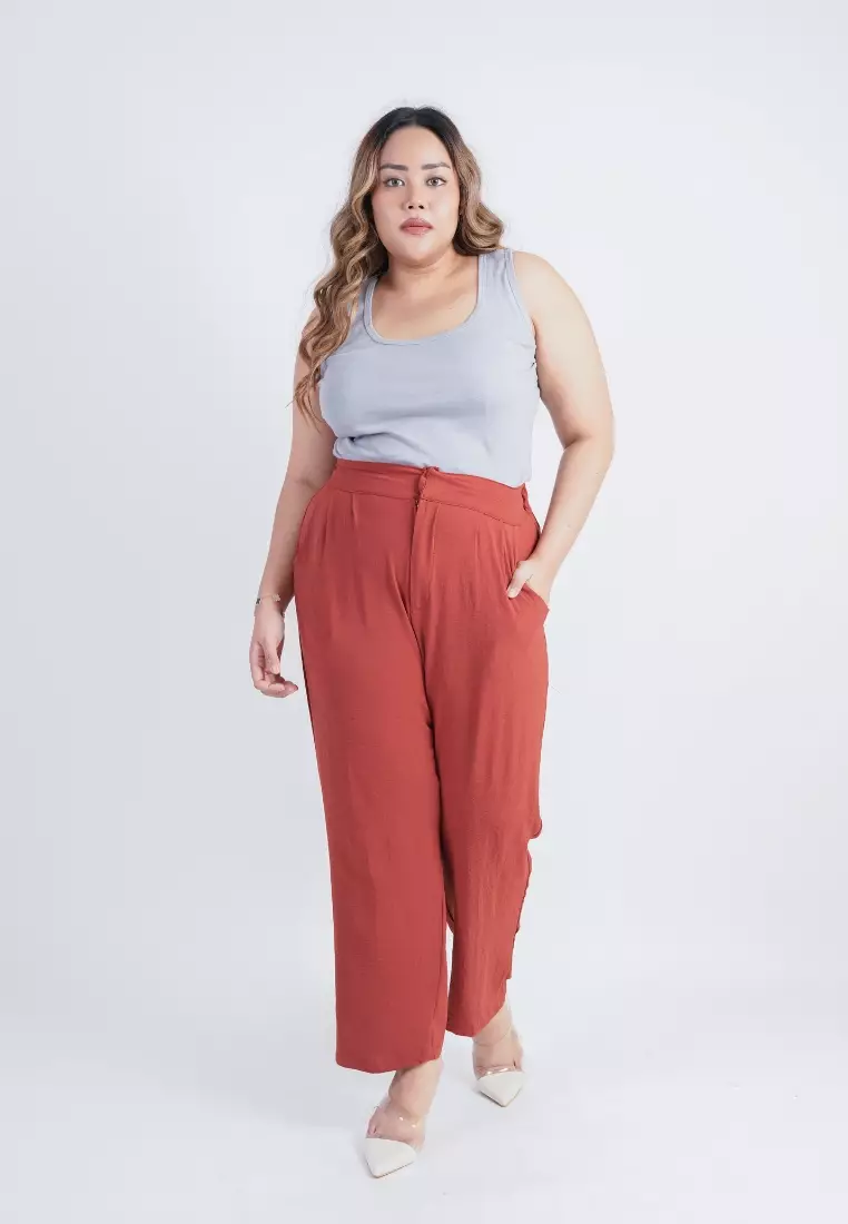 plus size min ji pants intense coral