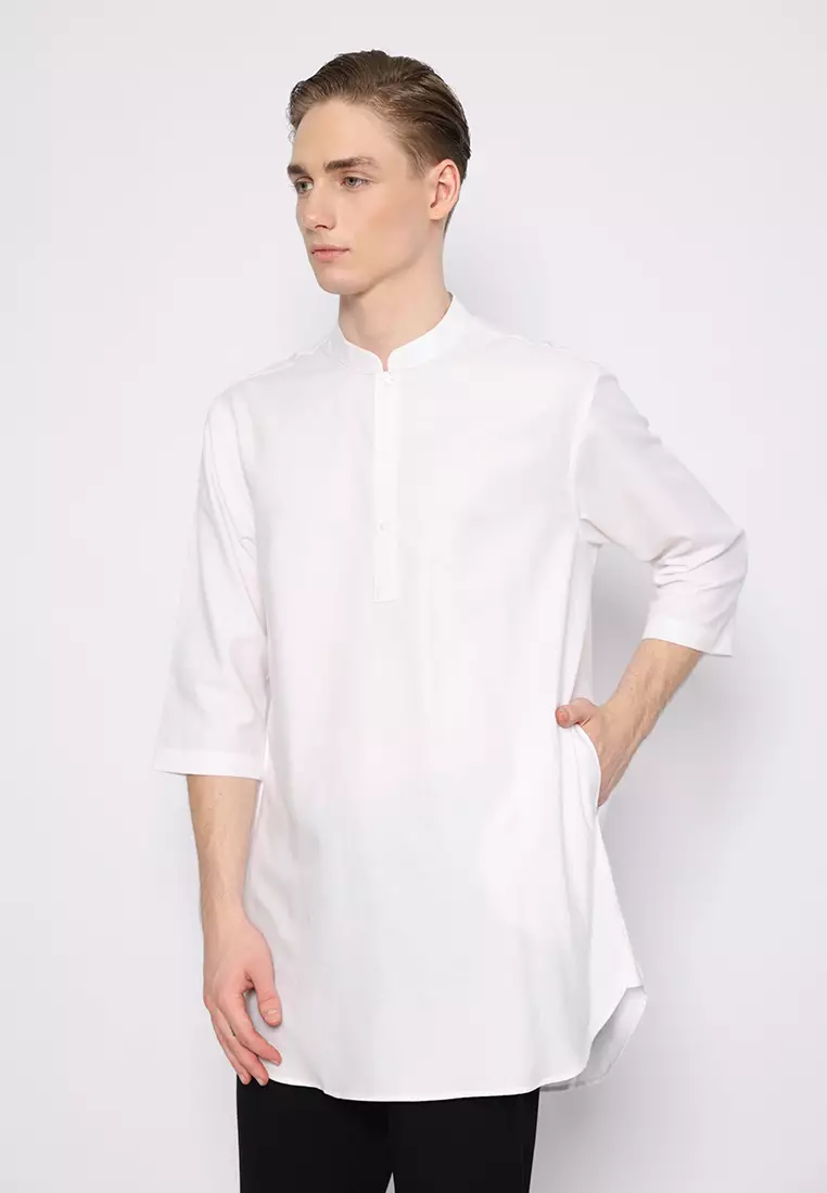 Jobb Daniyal Baju Koko Pria Kurta Lengan Pendek Regular Fit Putih