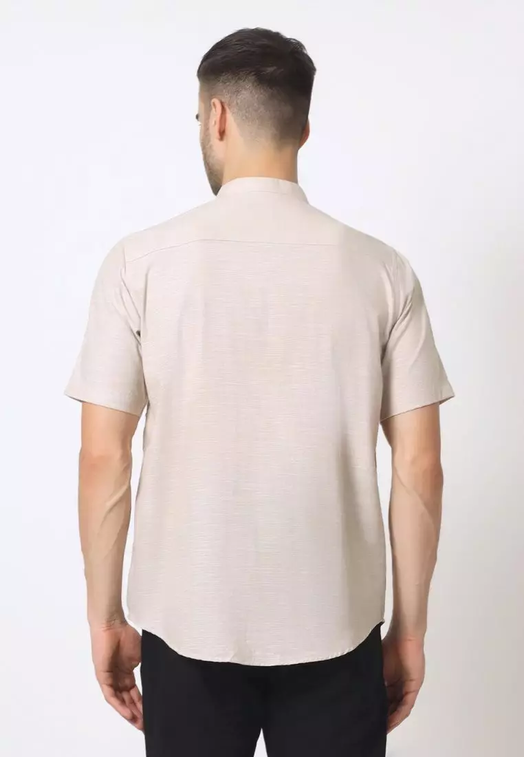 Cotton Well Zayn Shirt Khaki | Kemeja Koko Oxford Slub Lengan Pendek Cream