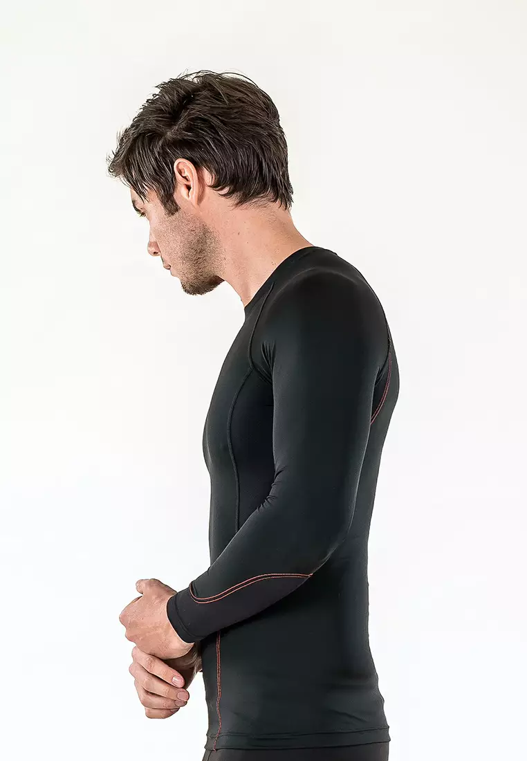 Men Diligent Compression Long Sleeve Top (Black/Orange)