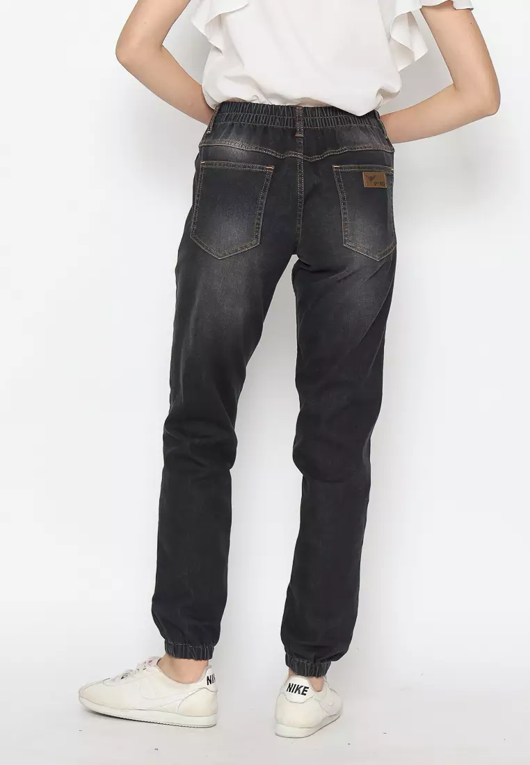 Jogger Jeans Stretch Female Hitam Aspal 242302