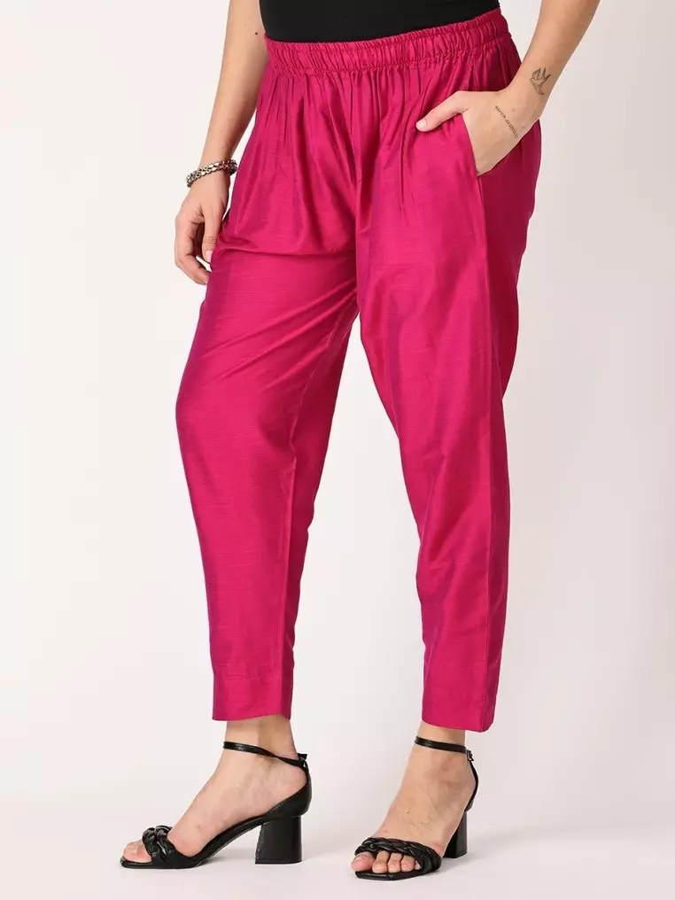 Embroidered Maternity Silk Kurta Set with Nursing - Magenta