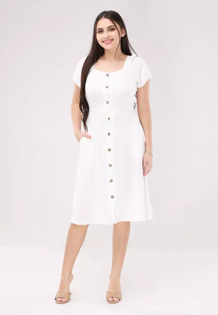 Wrinkled Linen Woven Short Sleeves Dress