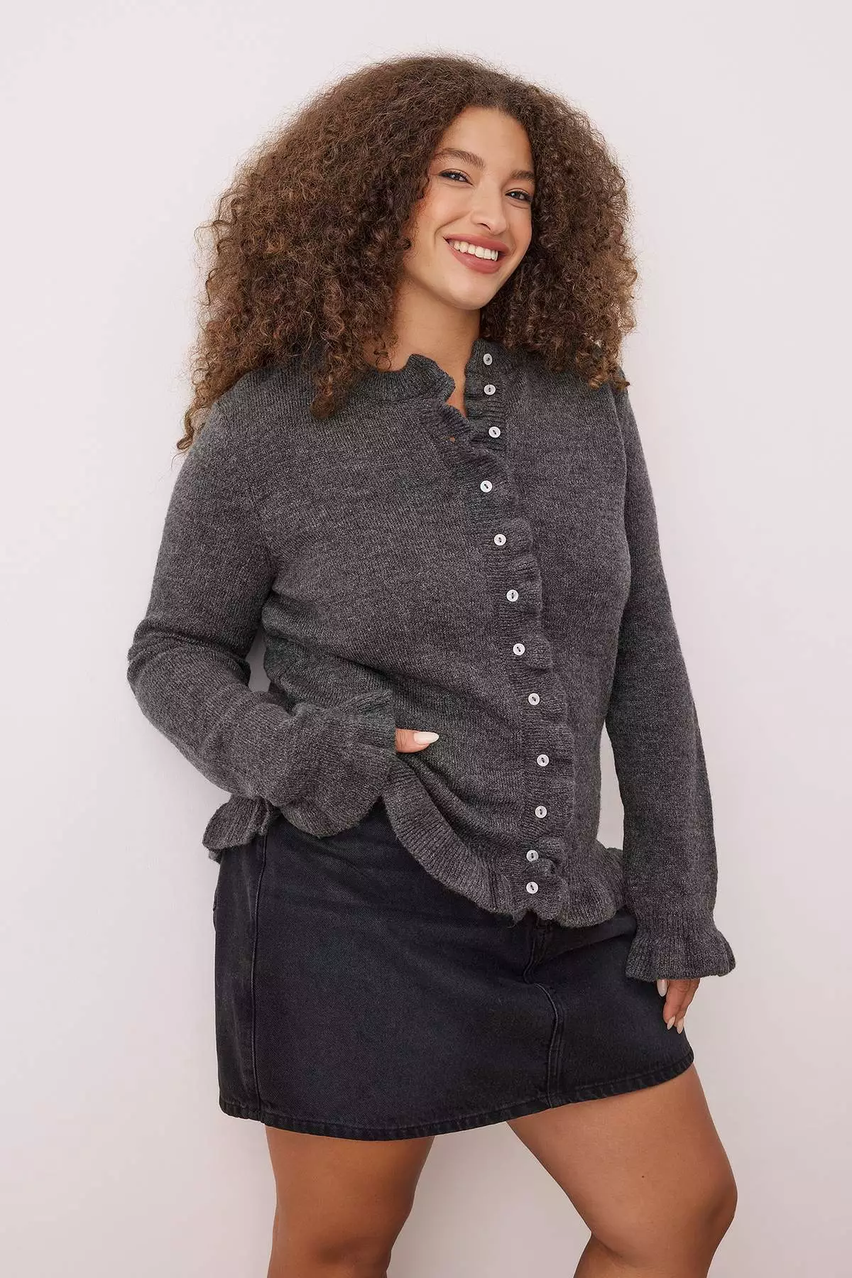 Anthracite Button & Flywheel Detailed Soft Textured Knitwear Cardigan Tbbaw26Av00031