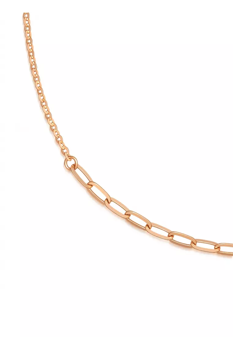 18K Rose Gold Anchor Chain and Paperclip Chain Necklace for Women 94222N