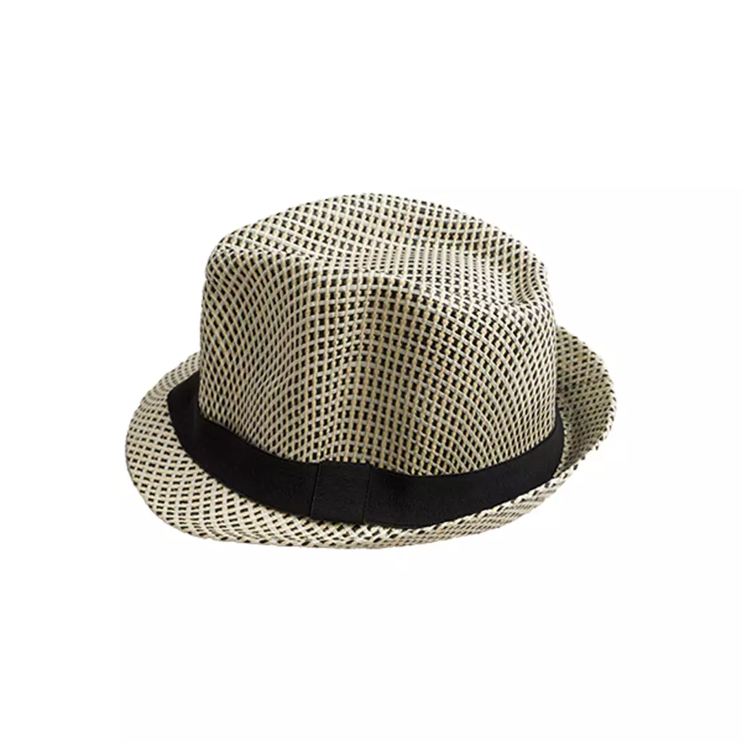 Topi Fedora Hat RATAN GREY DOT