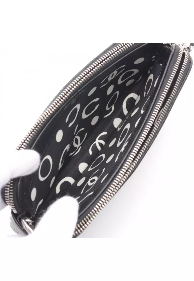 Pre-Loved Chanel matelasse chain wallet Caviar skin black silver hardware