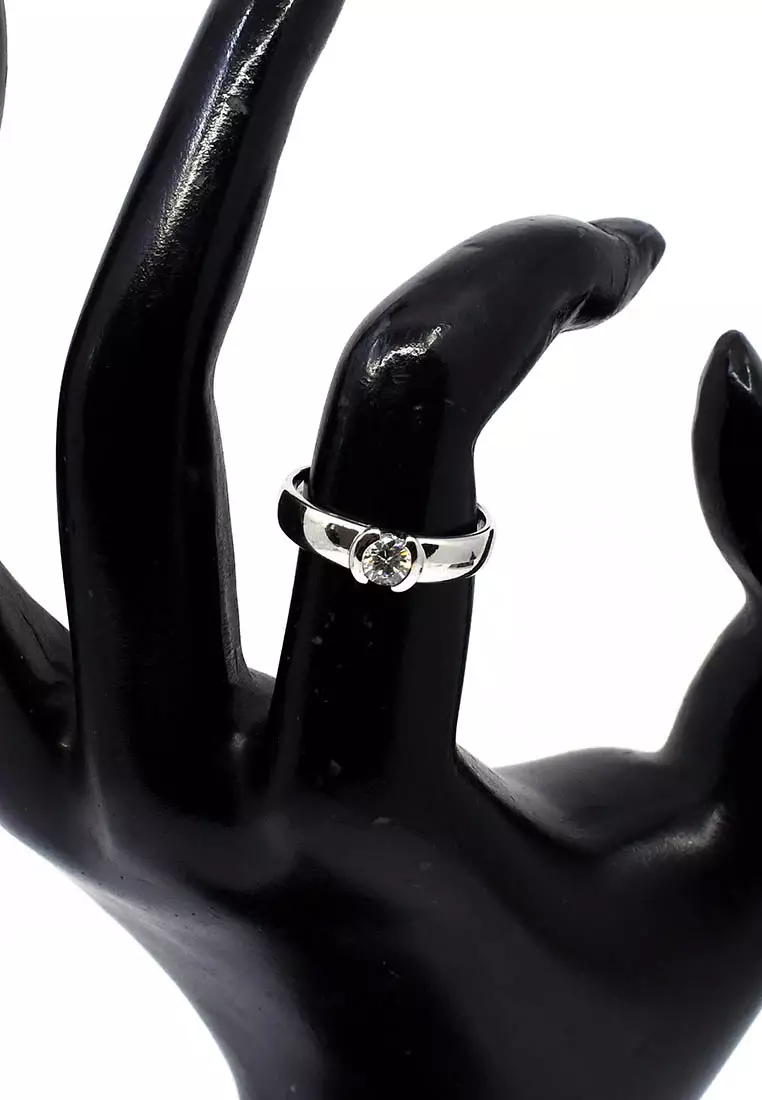 18K Italian Made White Gold Lady Ring with Diamonds