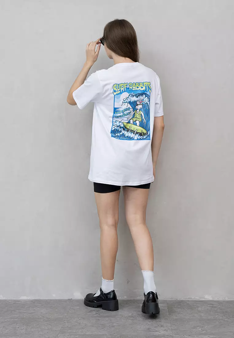 Kaos Putih t shirt polos wanita houseofcuff motif Surf Rabbit