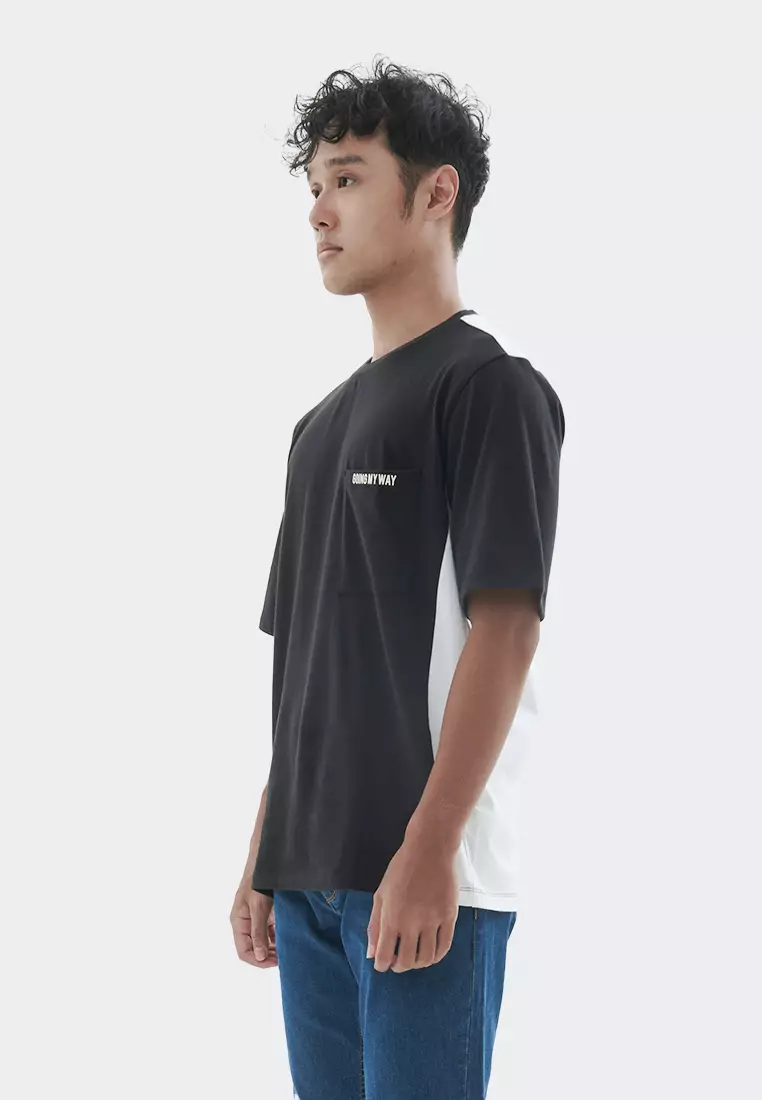 MANZONE Kaos lengan pendek pria STENO-BLACK