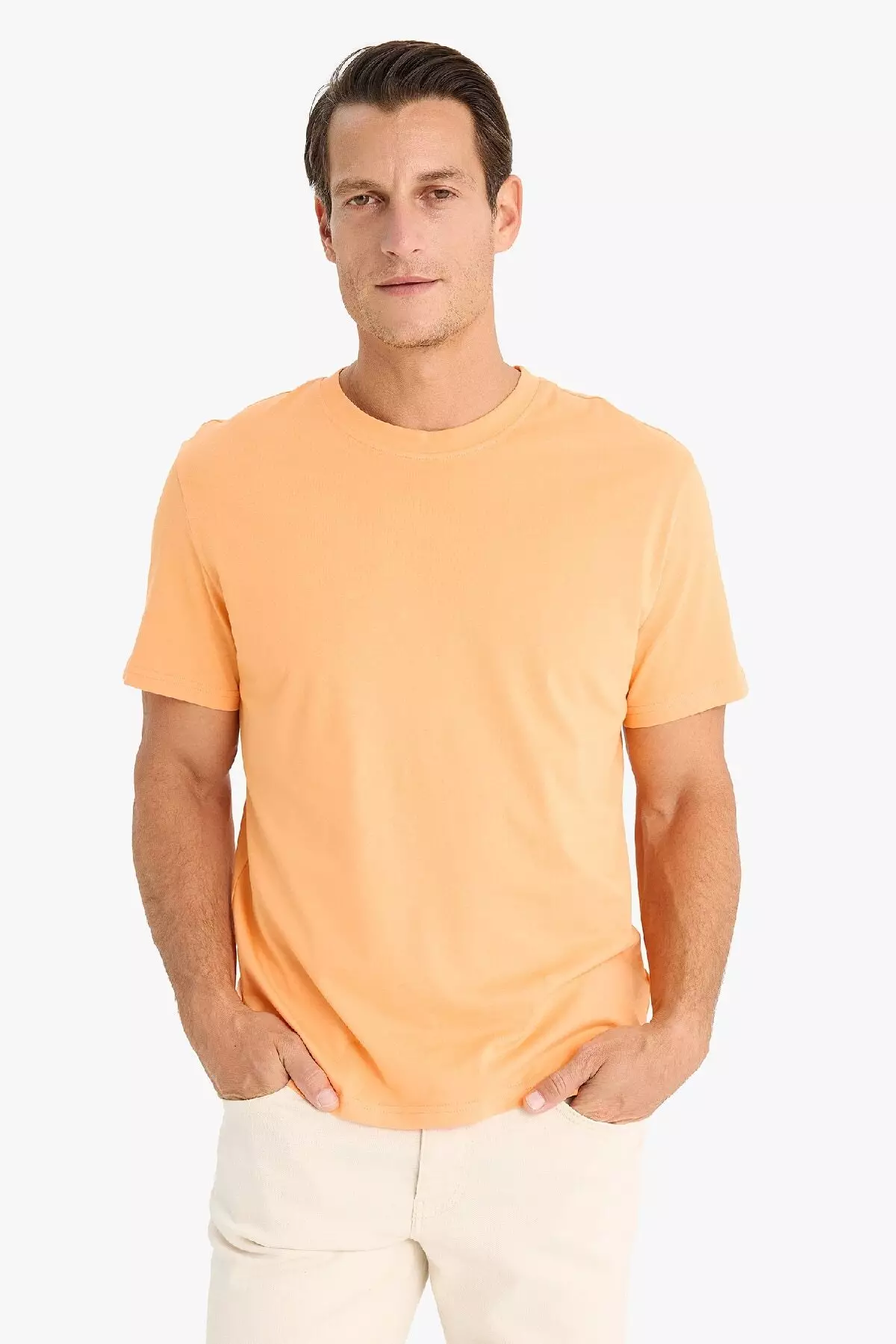100% Cotton New Regular Fit Crew Neck Basic Plain Short Sleeve T-Shirt V7699Az25Sp