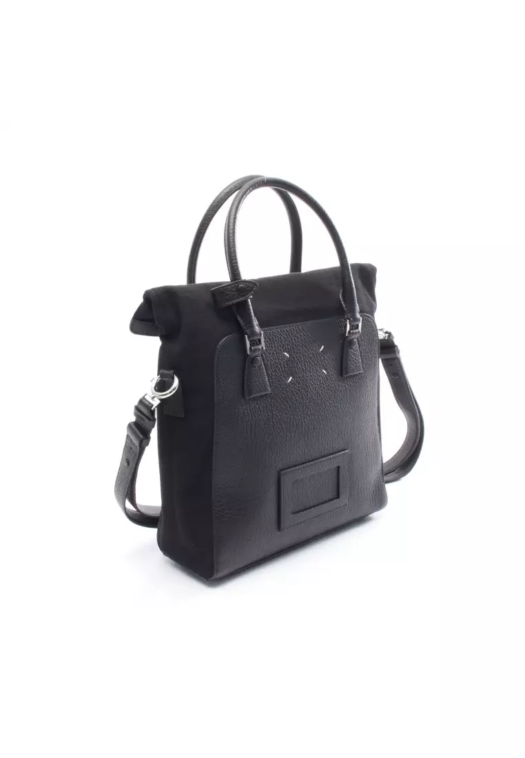 Pre-Loved Maison Margiela 5AC Handbag tote bag canvas leather black 2WAY