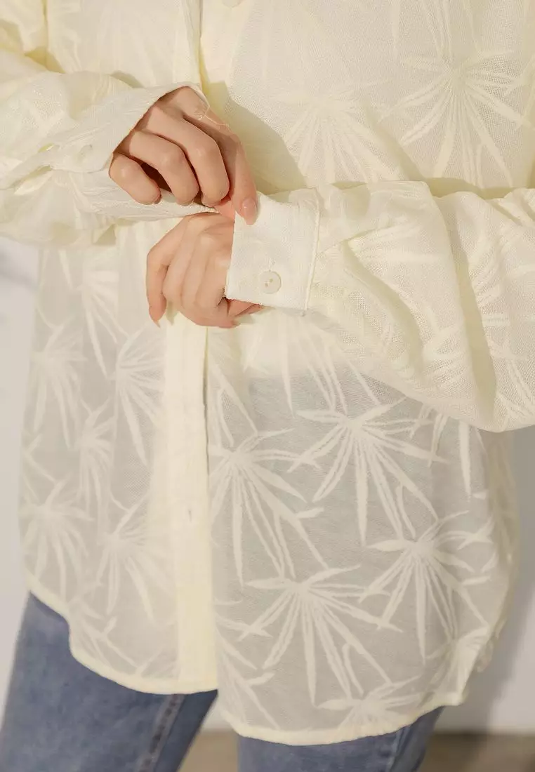 Sheer Jacquard Longline Blouse [AB19948]