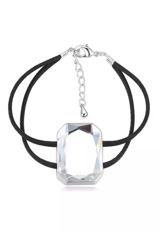 Emerald-Cut Crystal Double Strap Bracelet Embellished with SWAROVSKI® crystals-White Gold/Clear