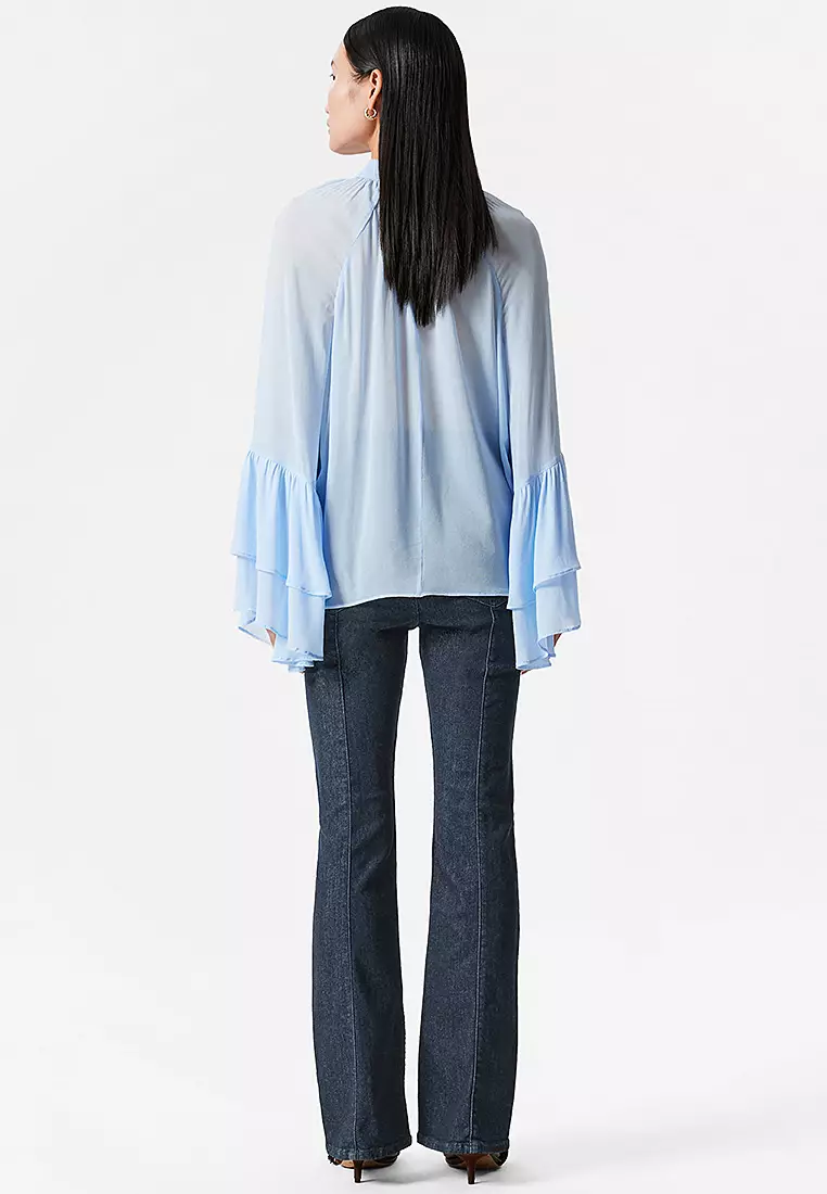 Flounced Stand-Collar Blouse