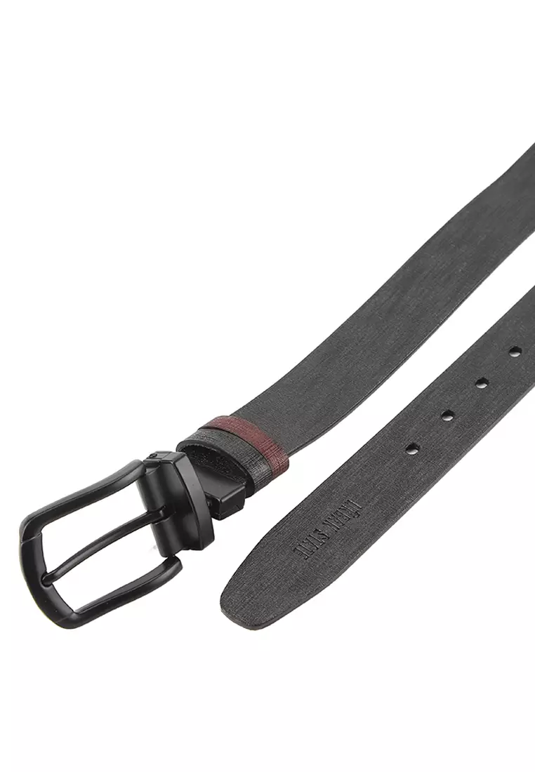 Black Grip Pin Buckle Reversible Top Grain Leather Belt