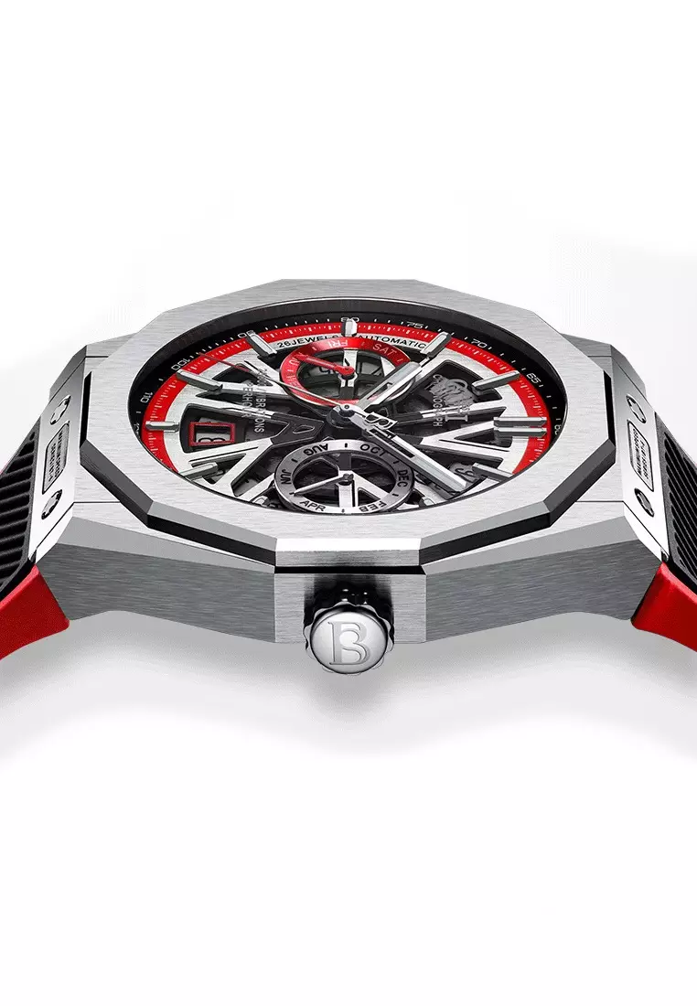 Automatic Unisex Stainless Steel Watch, Rubber Strap